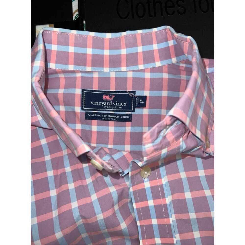 Vineyard Vines Classic Fit Murry Shirt Blue Pink Check Button Up Size XL #83 - Picture 5 of 6